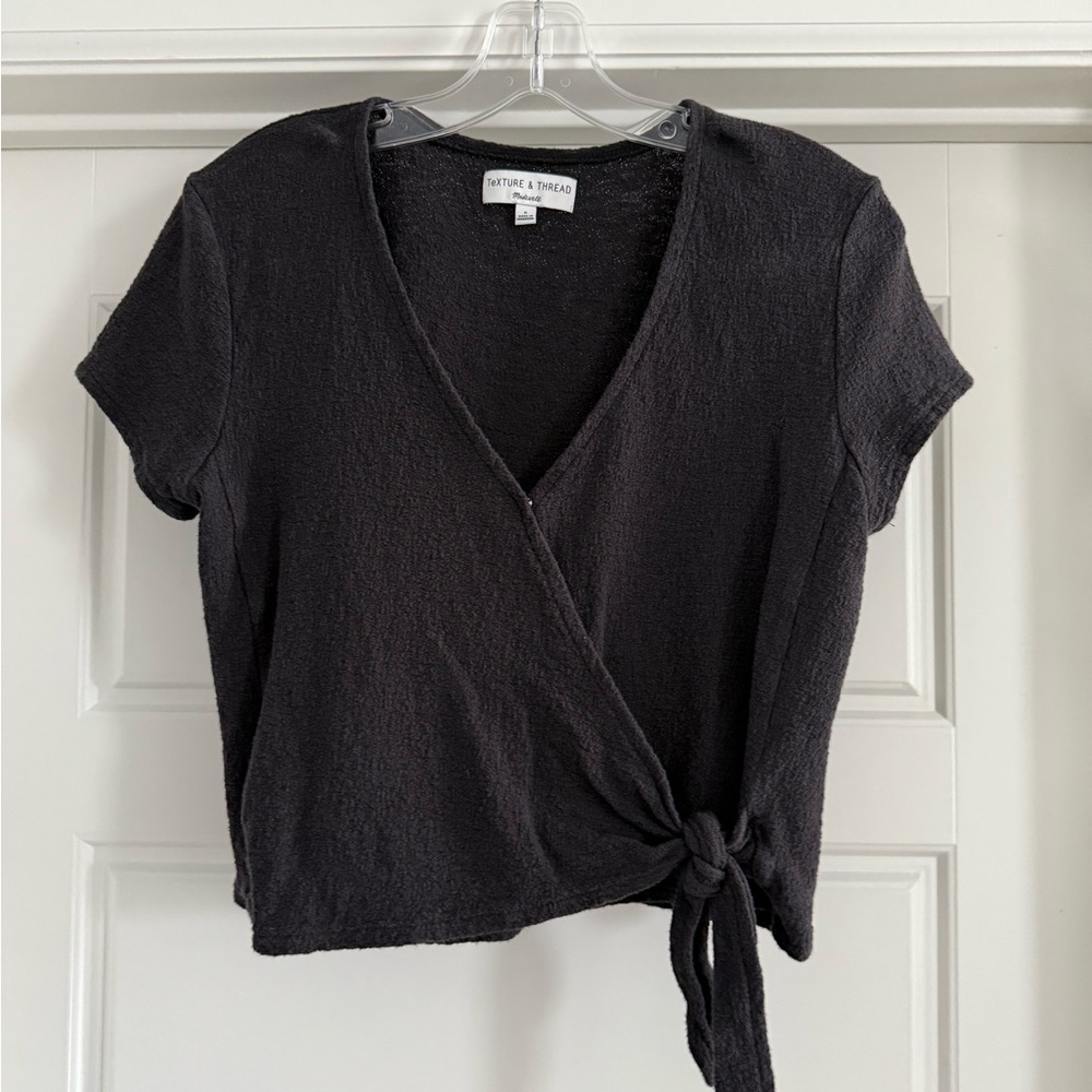 Madewell Texture and Thread Wrap Tie Top Shirt Cotton Black Boho Small